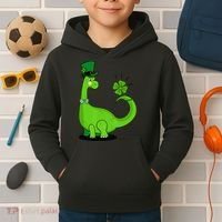 Green Dino With A FourLeaf Clover Tail: St. Patrick's Day Kids Hoodie thumb 2