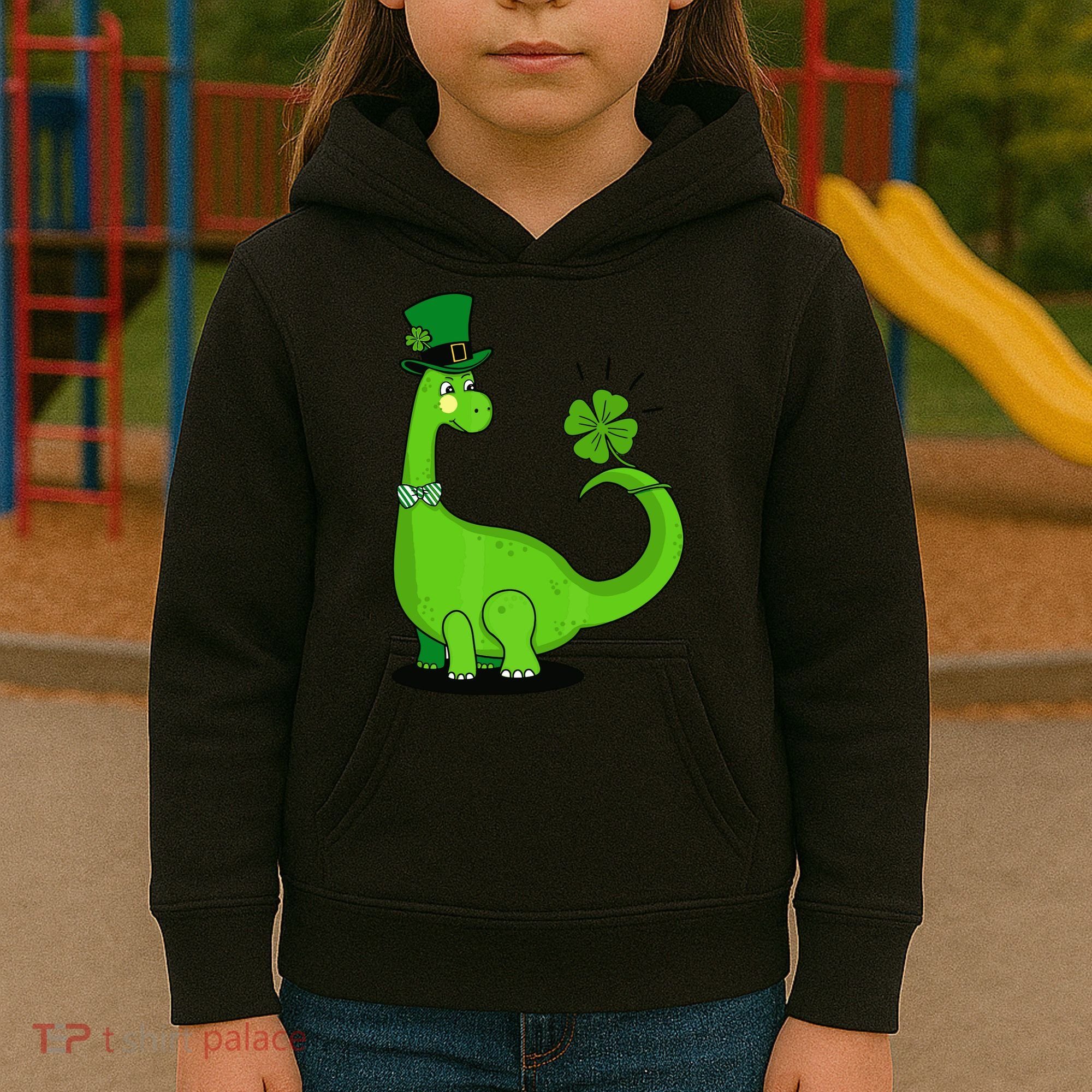 Green Dino With A FourLeaf Clover Tail: St. Patrick's Day Kids Hoodie