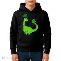 Green Dino With A FourLeaf Clover Tail: St. Patrick's Day Kids Hoodie thumb 4