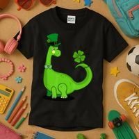 Green Dino With A FourLeaf Clover Tail: St. Patrick's Day Kids T-Shirt thumb 3