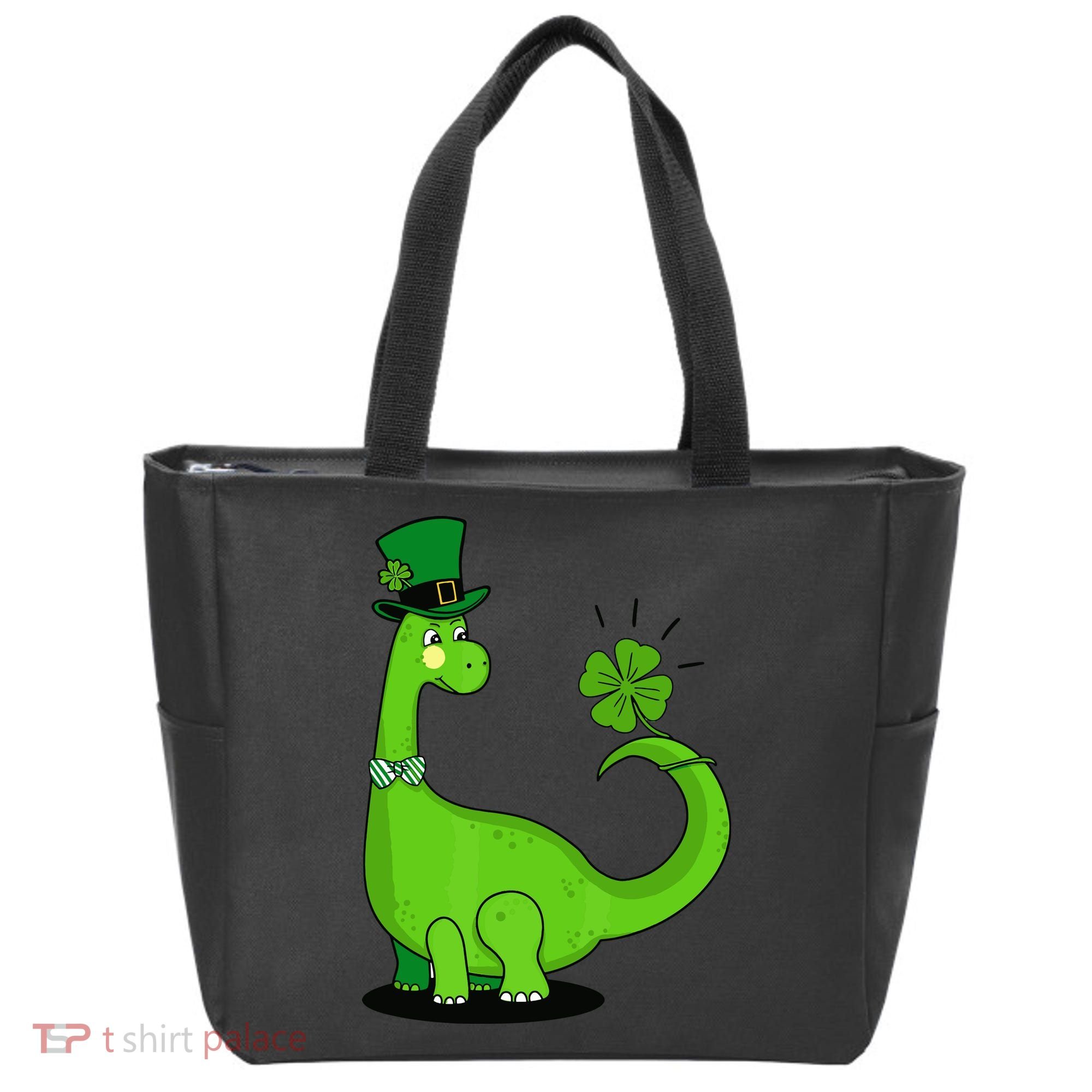 Green Dino With A FourLeaf Clover Tail: St. Patrick's Day Tote Bag