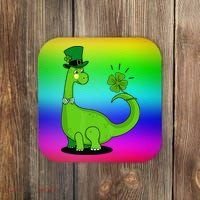 Green Dino With A FourLeaf Clover Tail: St. Patrick's Day Coaster thumb 0