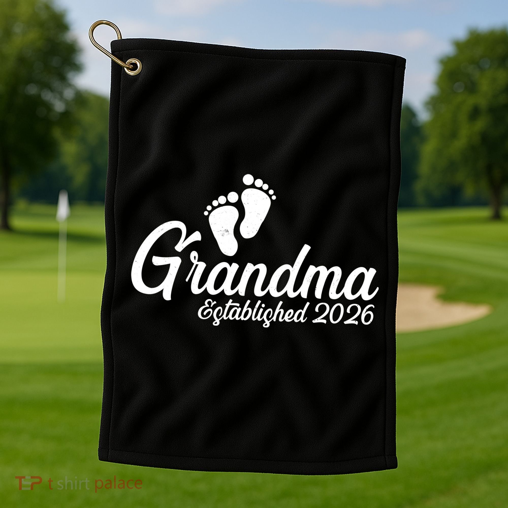 Grandma Established 2026 Cute Baby Feet Golf Towel
