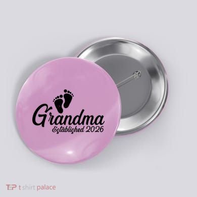 Grandma Established 2026 Cute Baby Feet Button