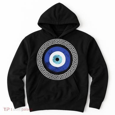 Greek Evil Eye Mati Design Greek Key Print Hoodie