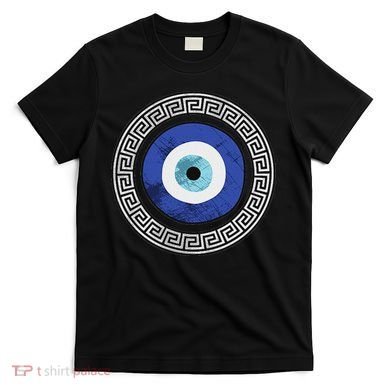 Greek Evil Eye Mati Design Greek Key Print T-Shirt