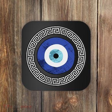 Greek Evil Eye Mati Design Greek Key Print Coaster