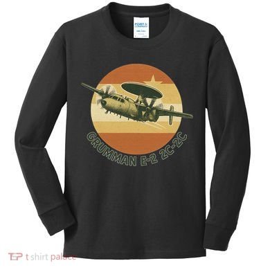 Grumman E-2 Hawkeye Retro Military Aircraft  Kids Long Sleeve Shirt
