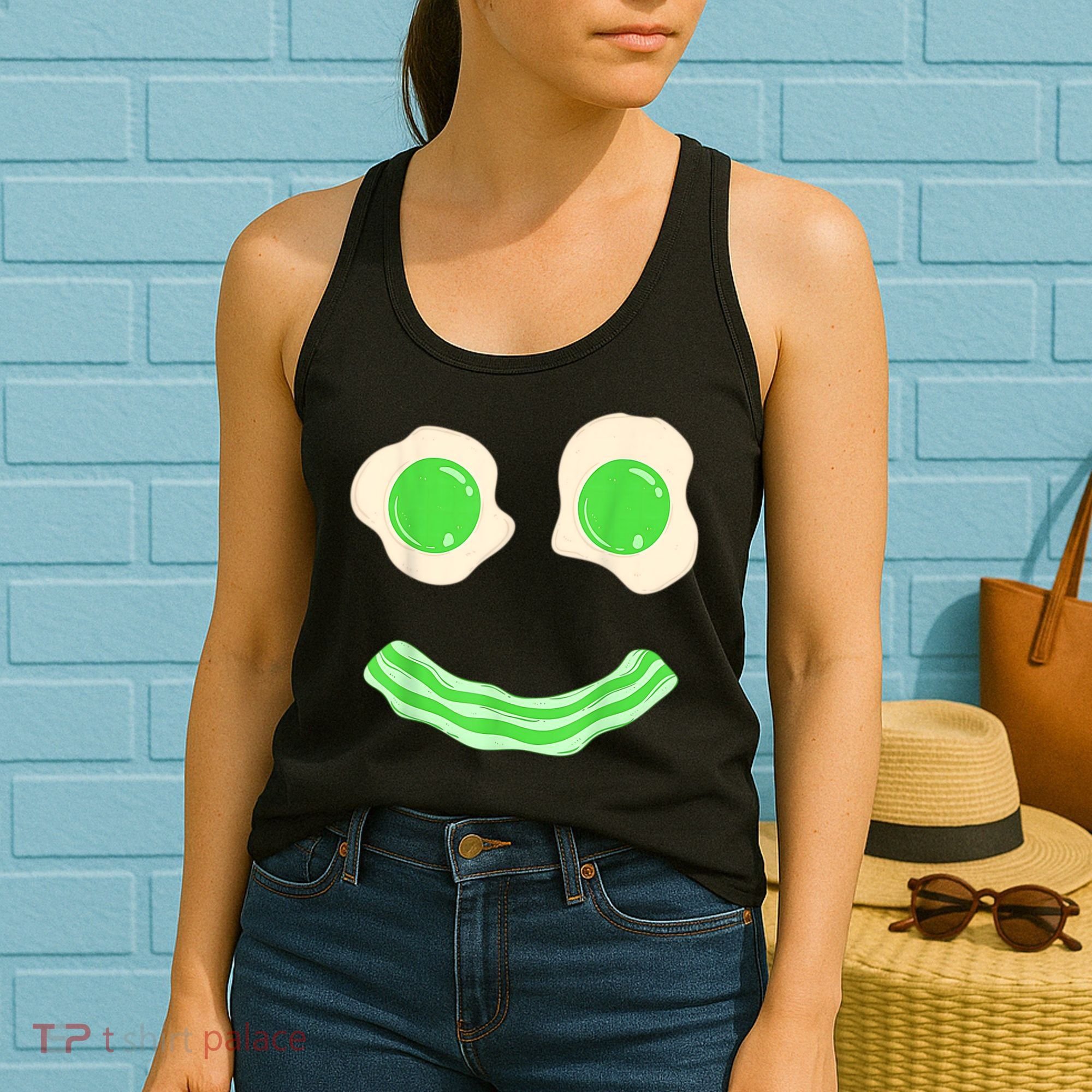 Green Eggs Ham Smile Face St Patrick's Day Women's Tank Top