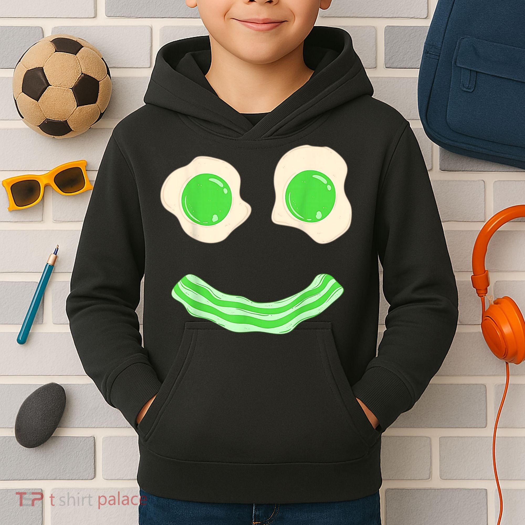 Green Eggs Ham Smile Face St Patrick's Day Kids Hoodie