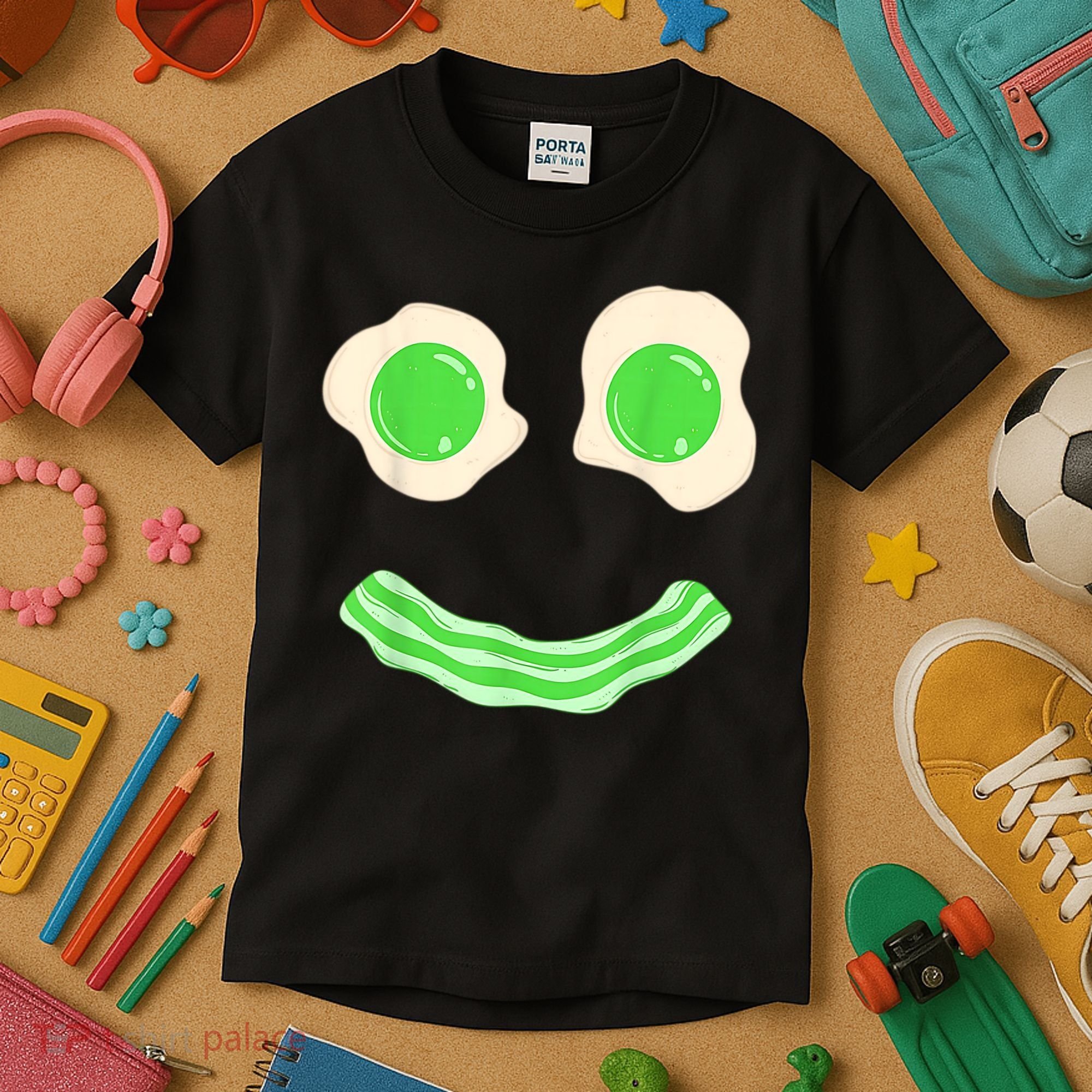 Green Eggs Ham Smile Face St Patrick's Day Kids T-Shirt