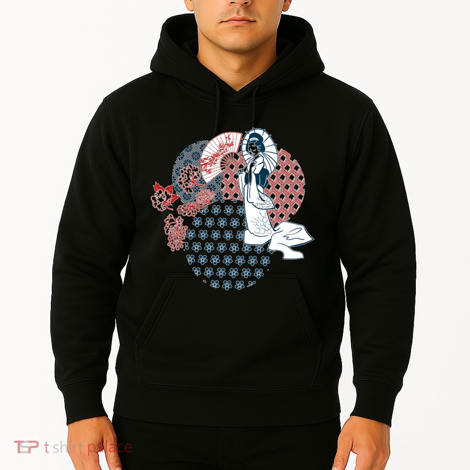 Geisha Fan Parasol Abstract Hoodie