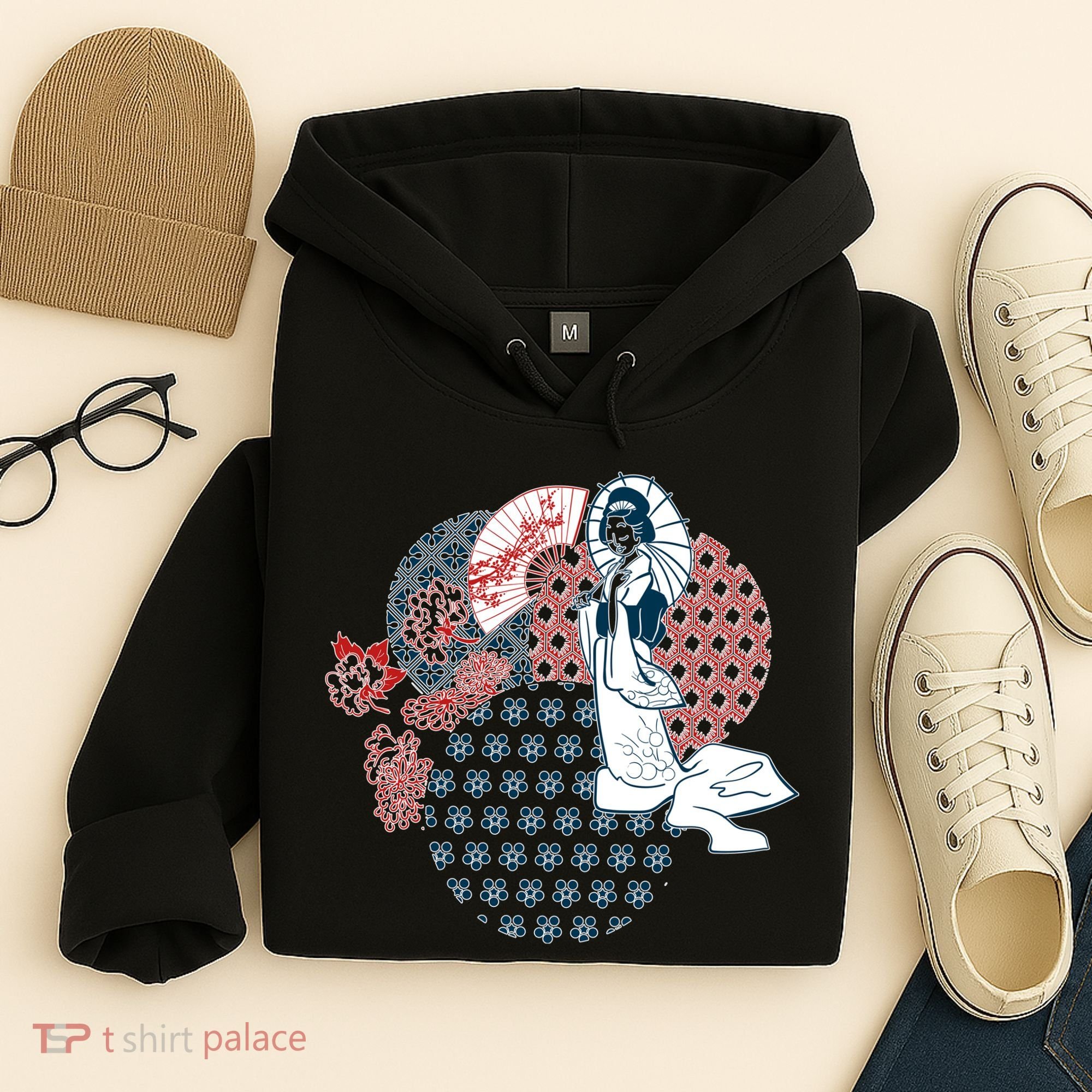 Geisha Fan Parasol Abstract Hoodie