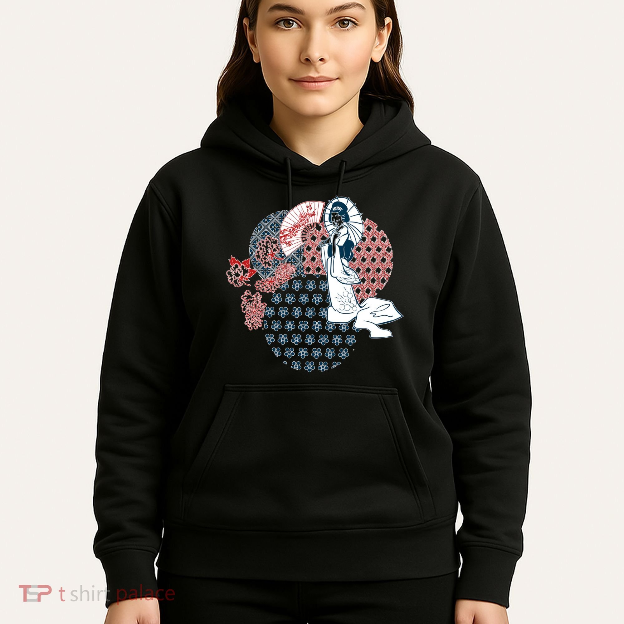 Geisha Fan Parasol Abstract Hoodie