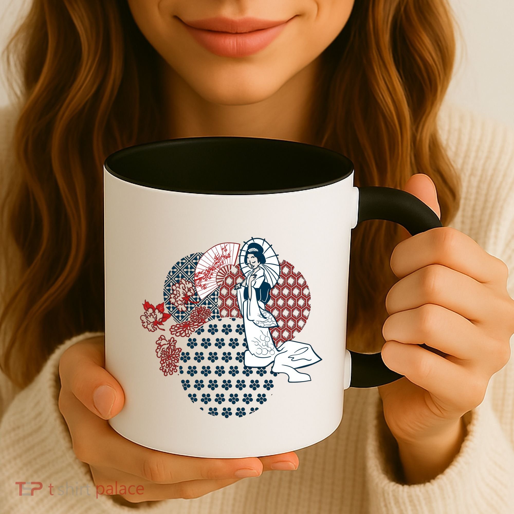 Geisha Fan Parasol Abstract Coffee Mug
