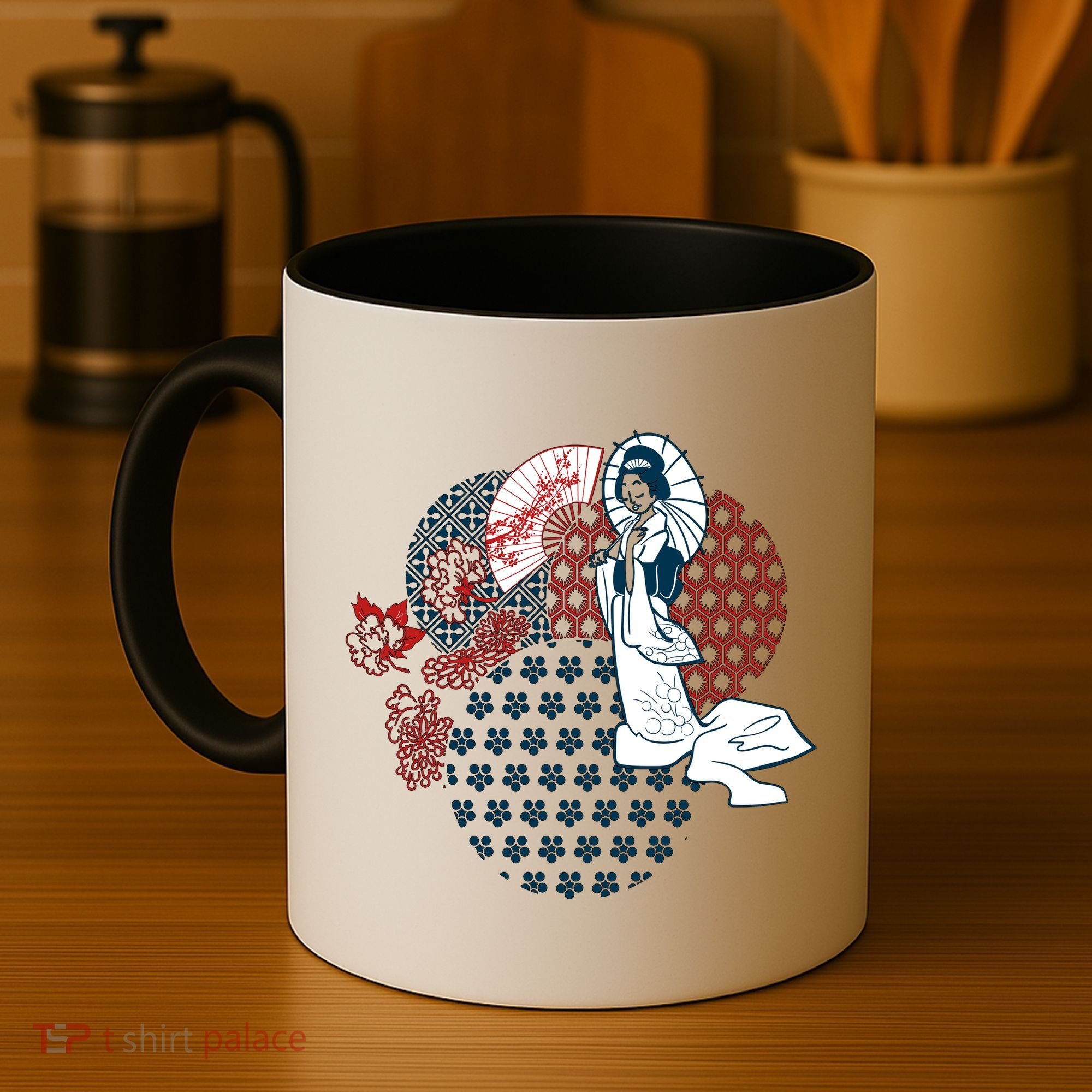 Geisha Fan Parasol Abstract Coffee Mug
