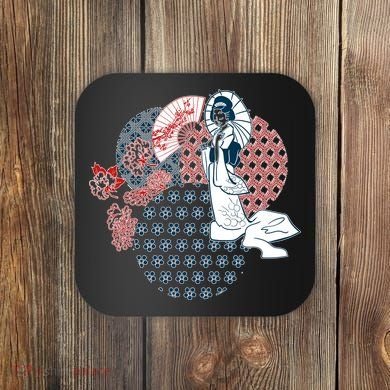 Geisha Fan Parasol Abstract Coaster
