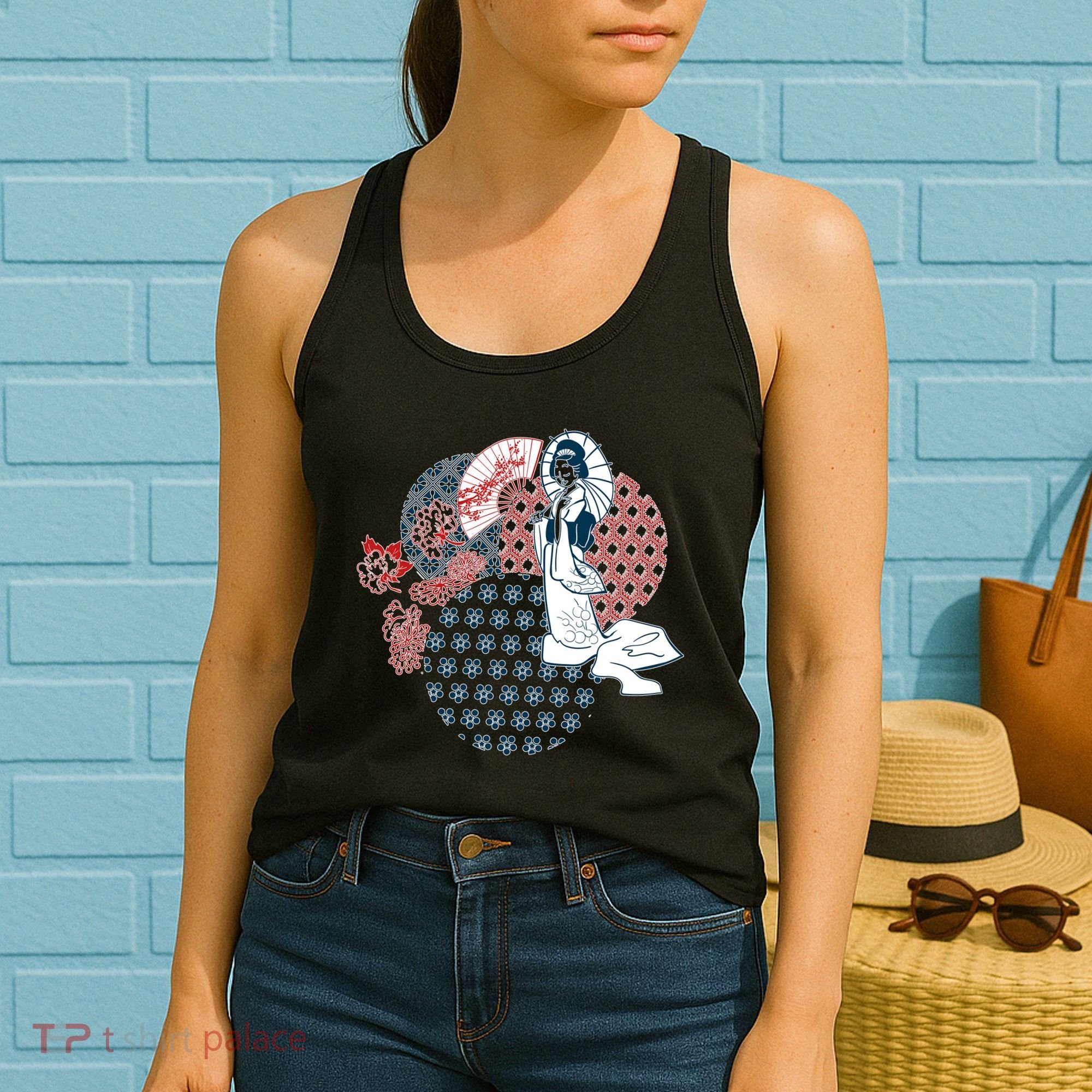 Geisha Fan Parasol Abstract Women's Tank Top