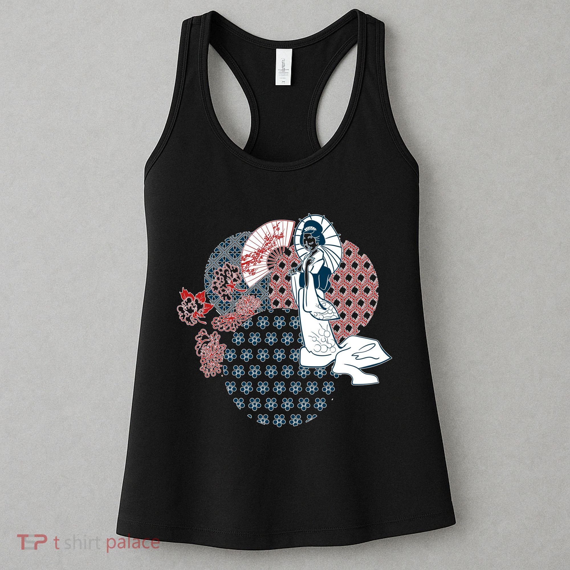 Geisha Fan Parasol Abstract Women's Tank Top