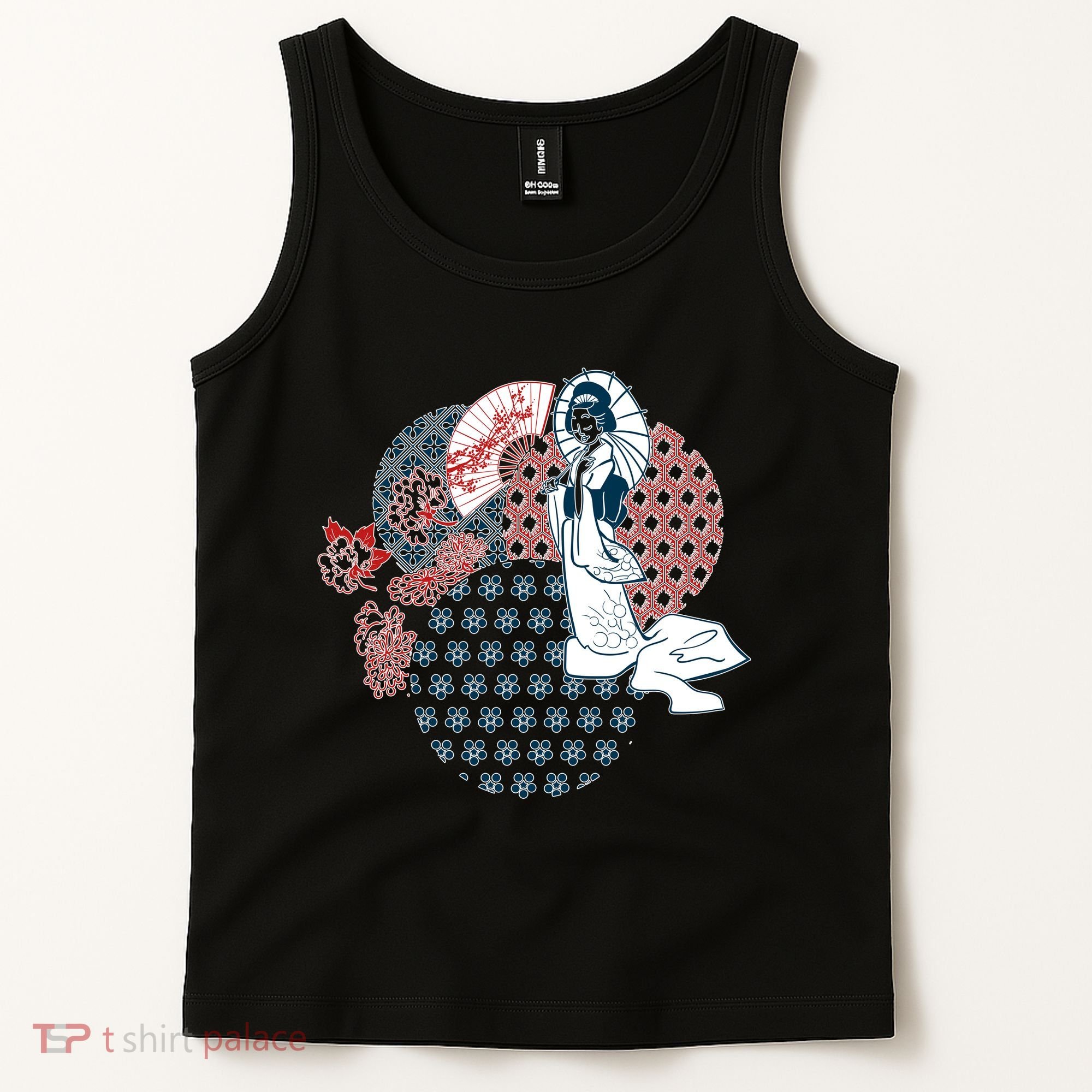 Geisha Fan Parasol Abstract Tank Top