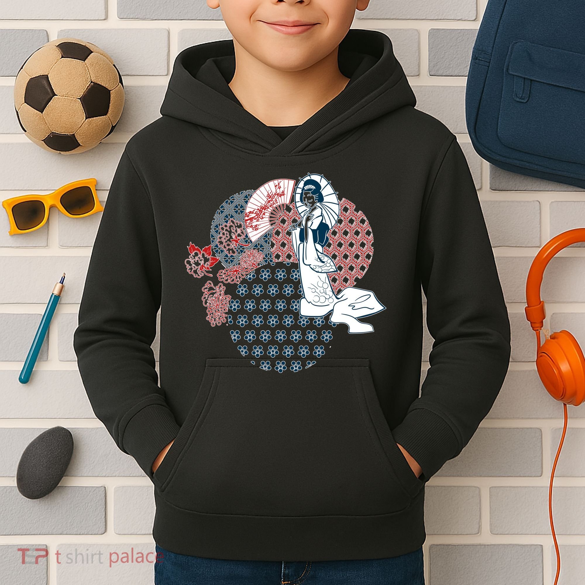 Geisha Fan Parasol Abstract Kids Hoodie