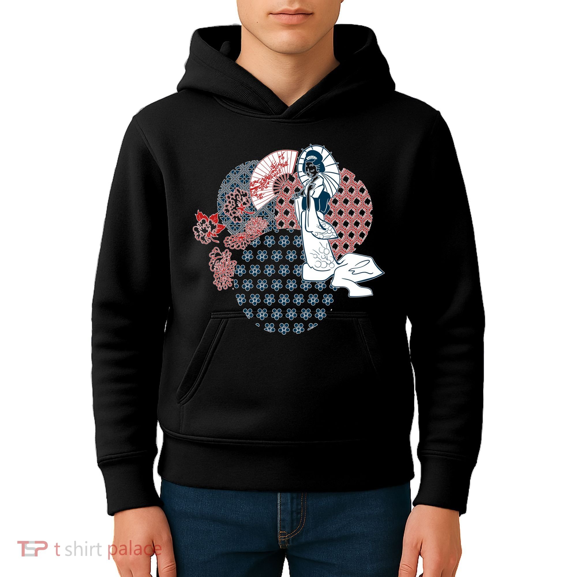 Geisha Fan Parasol Abstract Kids Hoodie