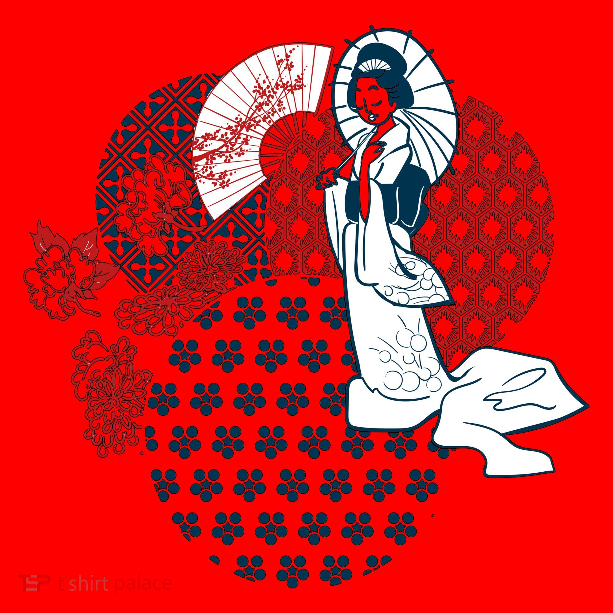 Geisha Fan Parasol Abstract Santa Hat