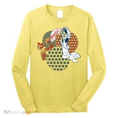 Geisha Fan Parasol Abstract Long Sleeve Shirt