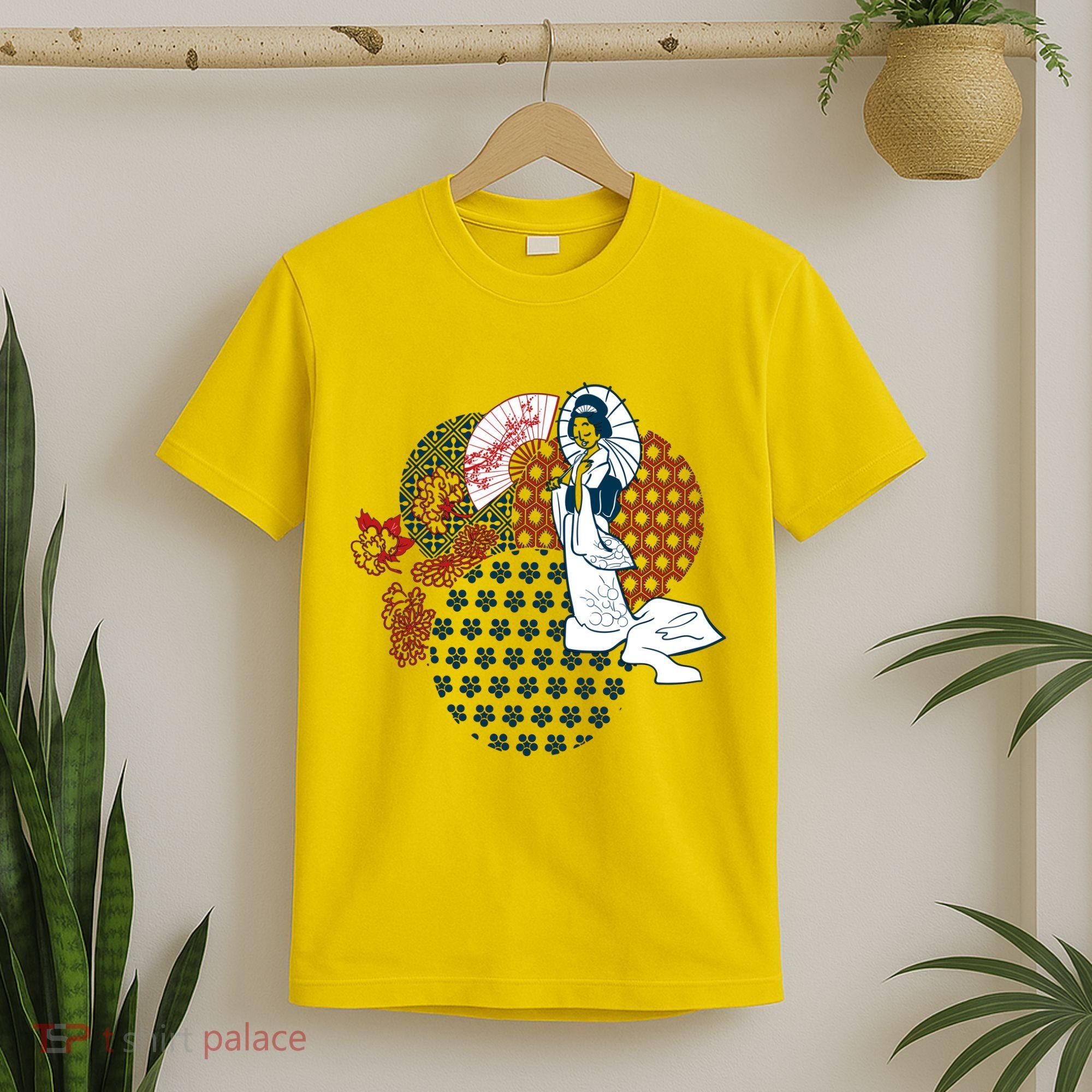 Geisha Fan Parasol Abstract T-Shirt