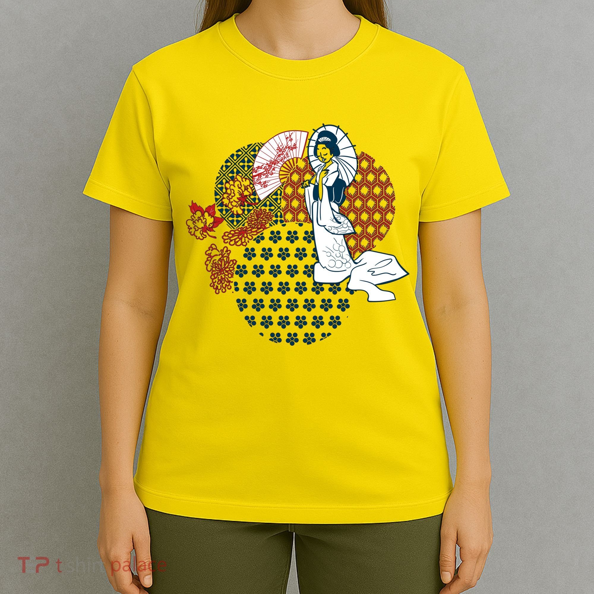 Geisha Fan Parasol Abstract T-Shirt