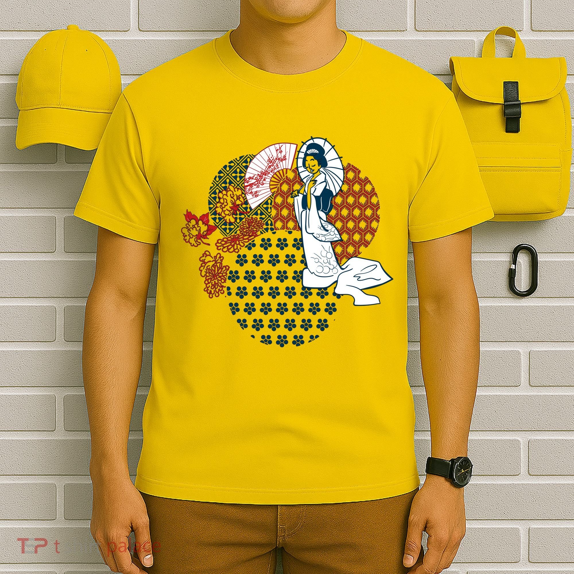 Geisha Fan Parasol Abstract T-Shirt