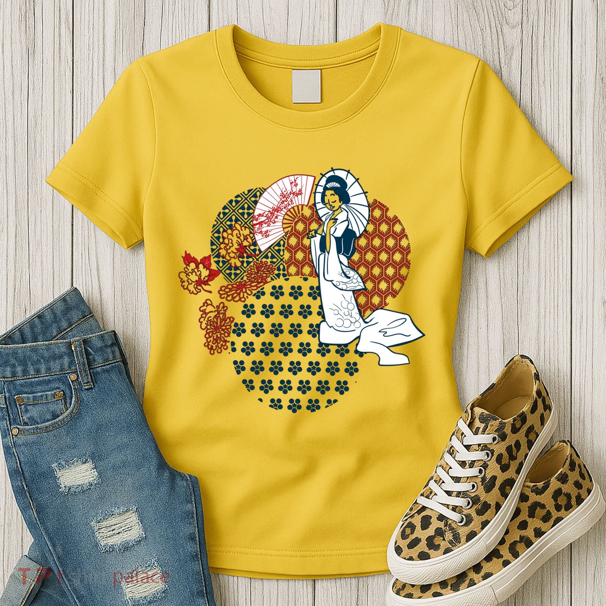 Geisha Fan Parasol Abstract Women's T-Shirt