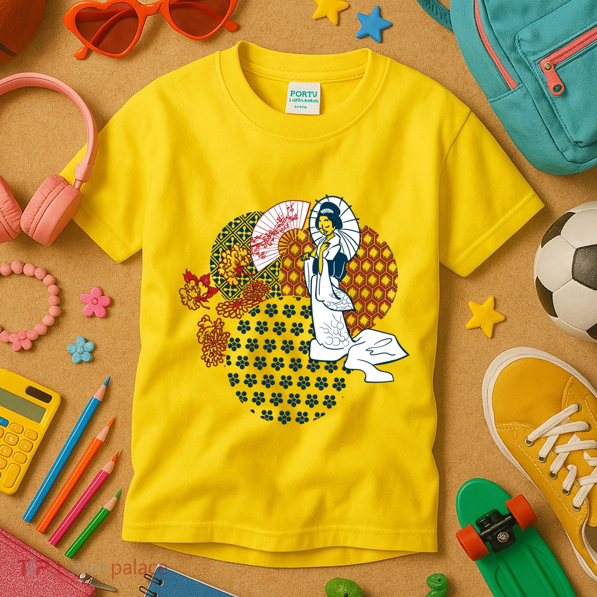 Geisha Fan Parasol Abstract Kids T-Shirt