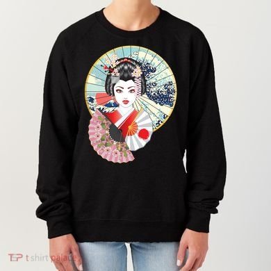 Geisha Great Wave Frame Fans Women's Sweatshirt