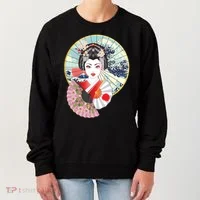 Geisha Great Wave Frame Fans Women's Sweatshirt thumb 0
