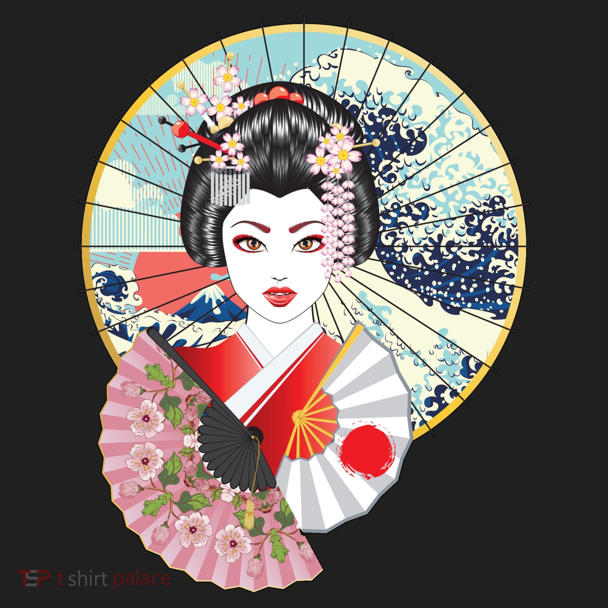 Geisha Great Wave Frame Fans Women's Sweatshirt