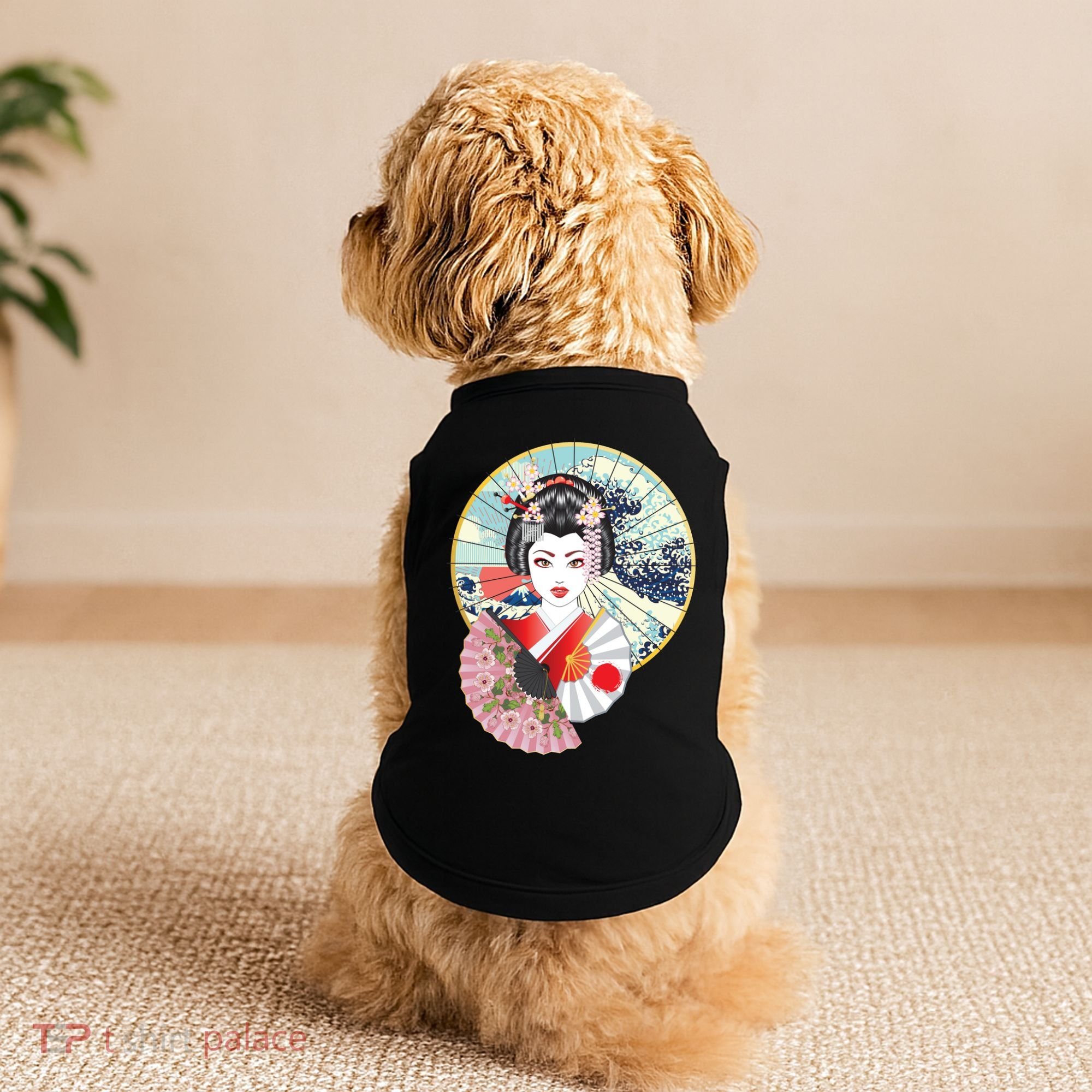 Geisha Great Wave Frame Fans Doggie Tank