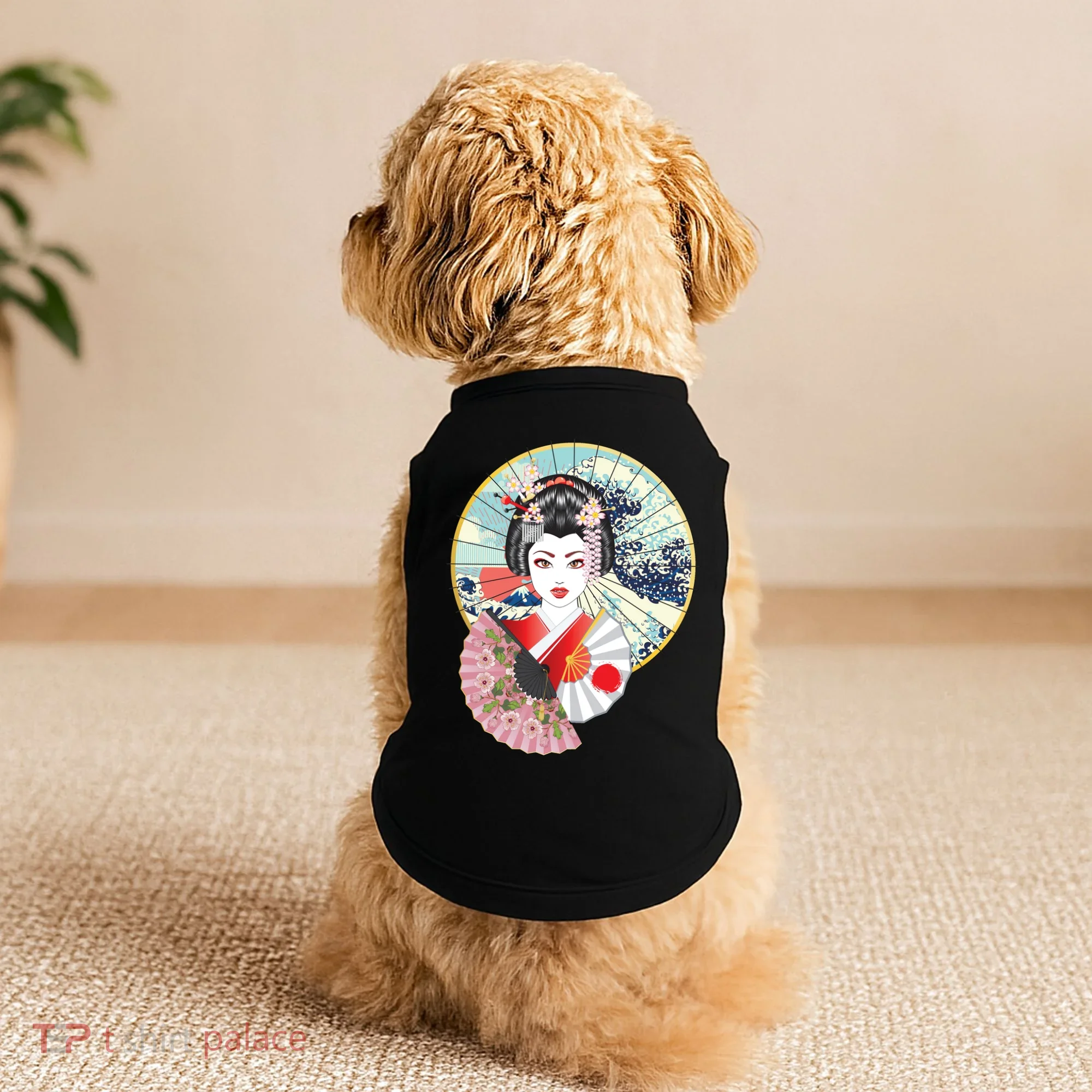 Geisha Great Wave Frame Fans Doggie Tank