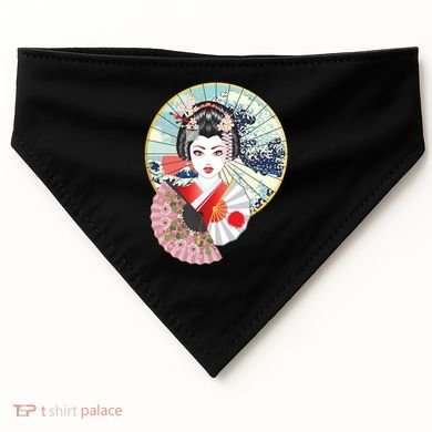 Geisha Great Wave Frame Fans USA-Made Doggie Bandana