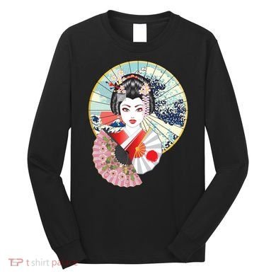 Geisha Great Wave Frame Fans Long Sleeve Shirt