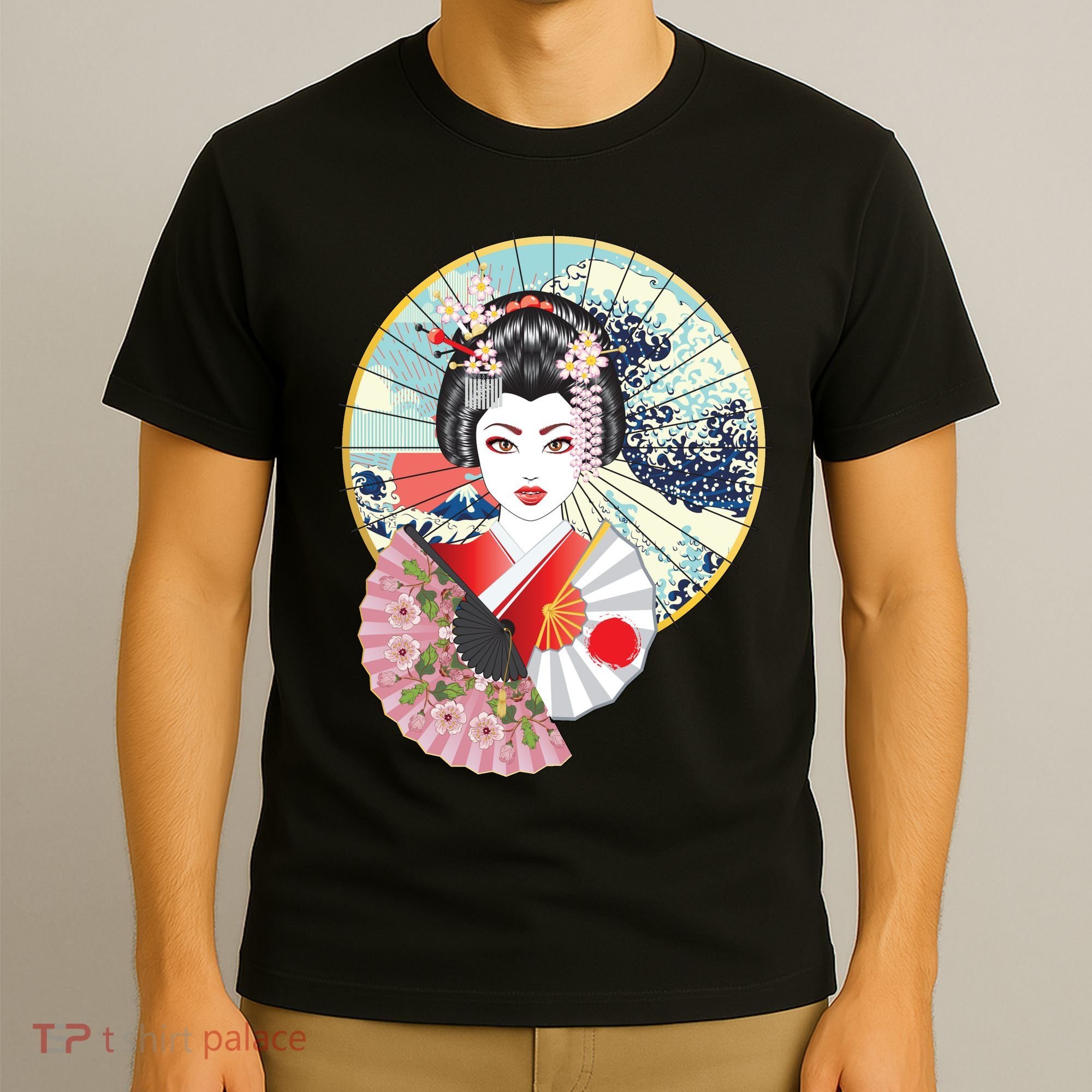 Geisha Great Wave Frame Fans T-Shirt