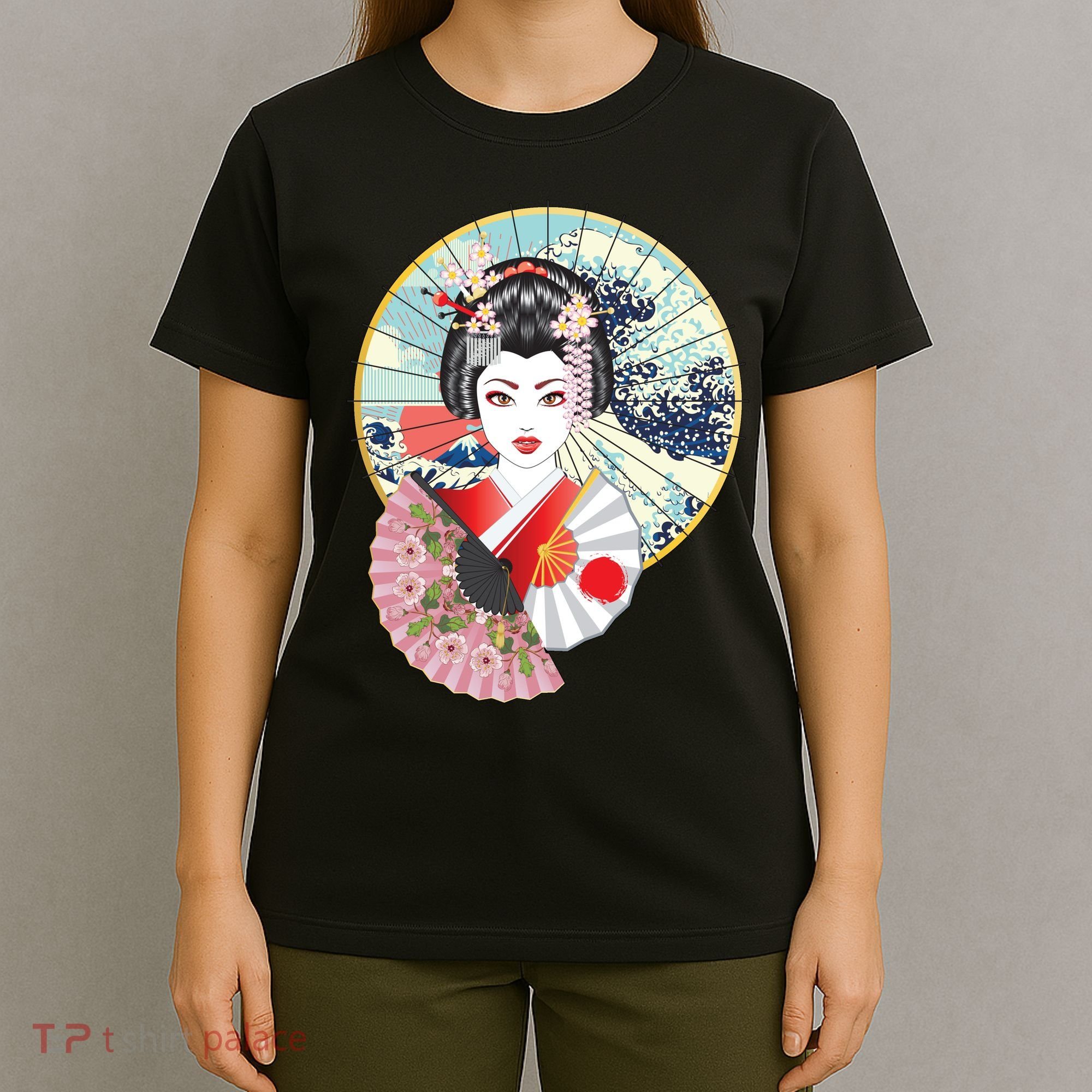 Geisha Great Wave Frame Fans T-Shirt