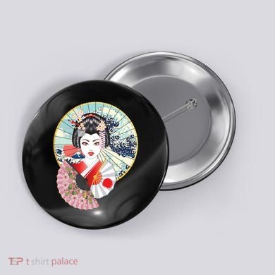Geisha Great Wave Frame Fans Button