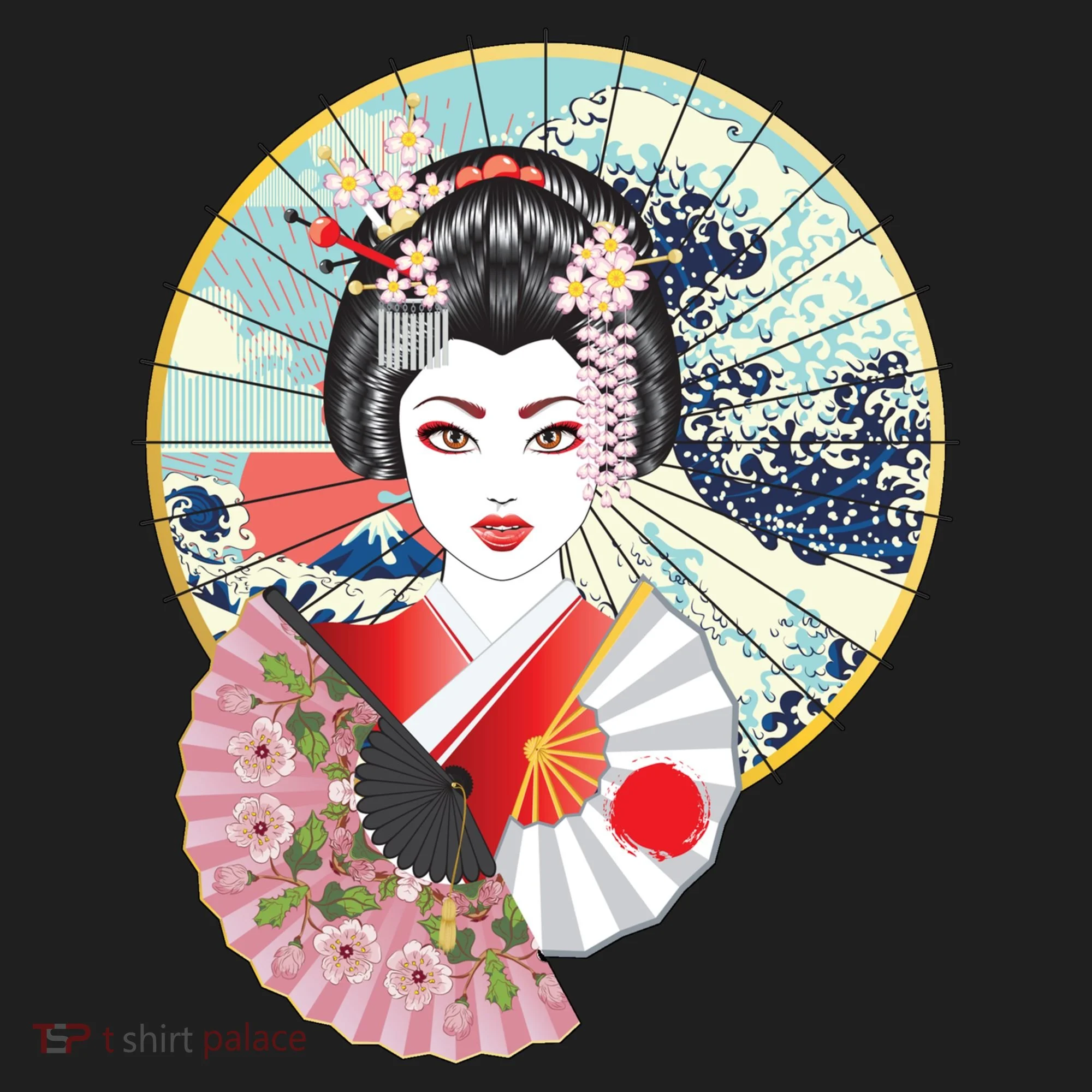 Geisha Great Wave Frame Fans Beanie