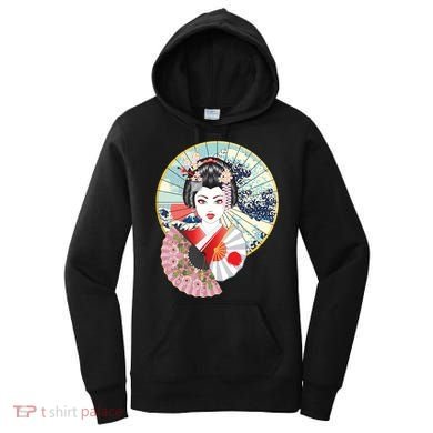 Geisha Great Wave Frame Fans Women's Hoodie