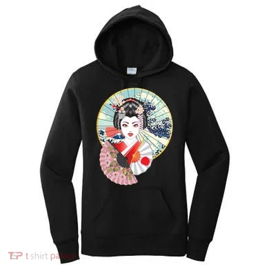 Geisha Great Wave Frame Fans Women's Hoodie