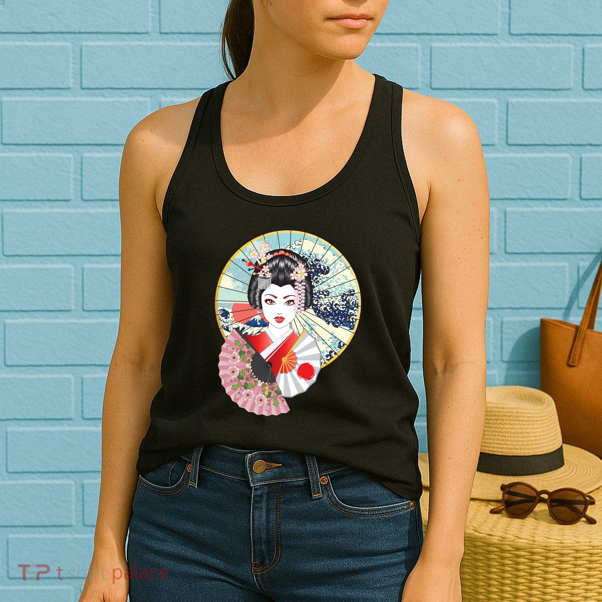 Geisha Great Wave Frame Fans Women's Tank Top