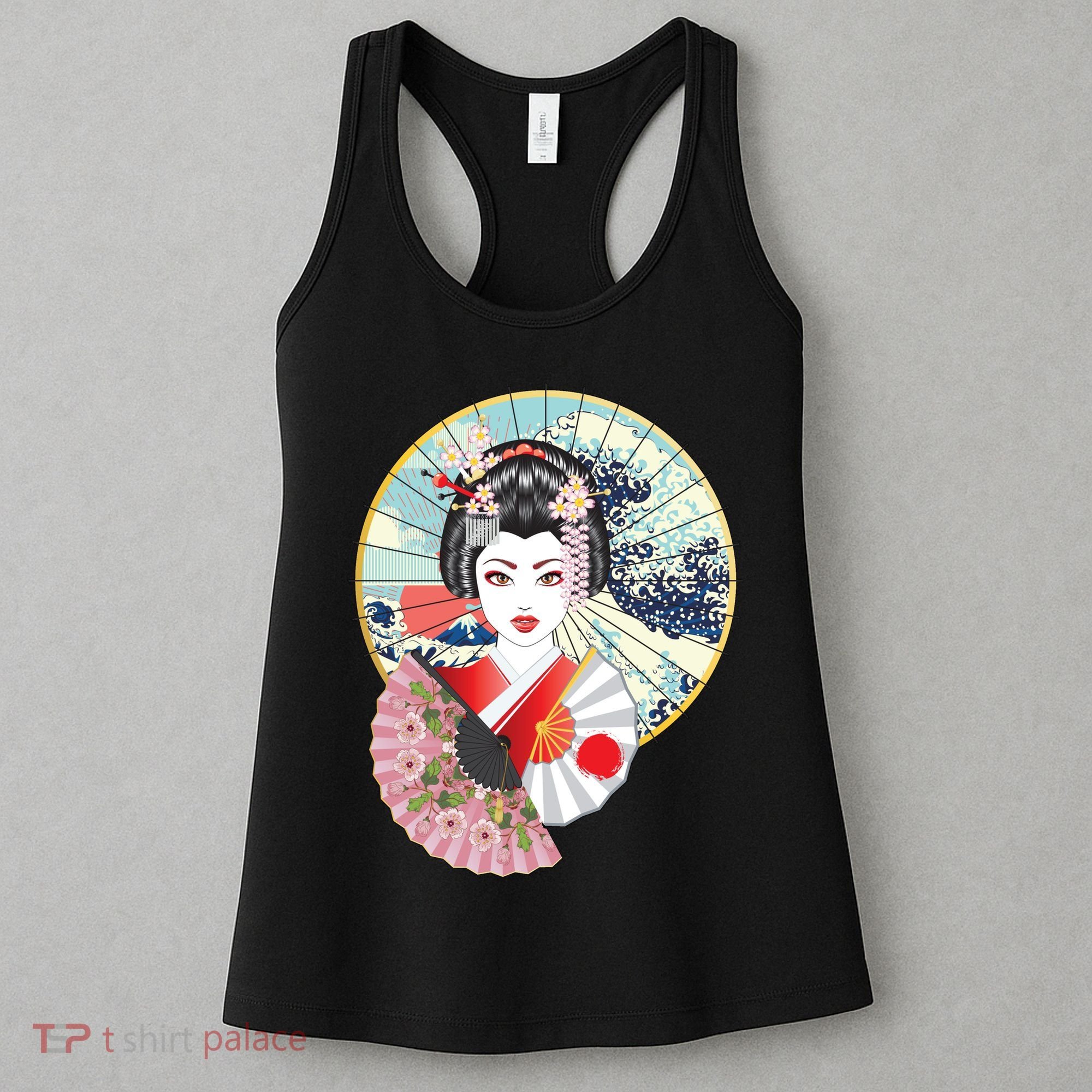 Geisha Great Wave Frame Fans Women's Tank Top