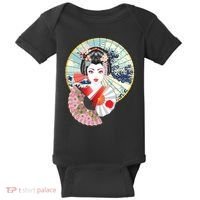 Geisha Great Wave Frame Fans Baby Bodysuit thumb 0