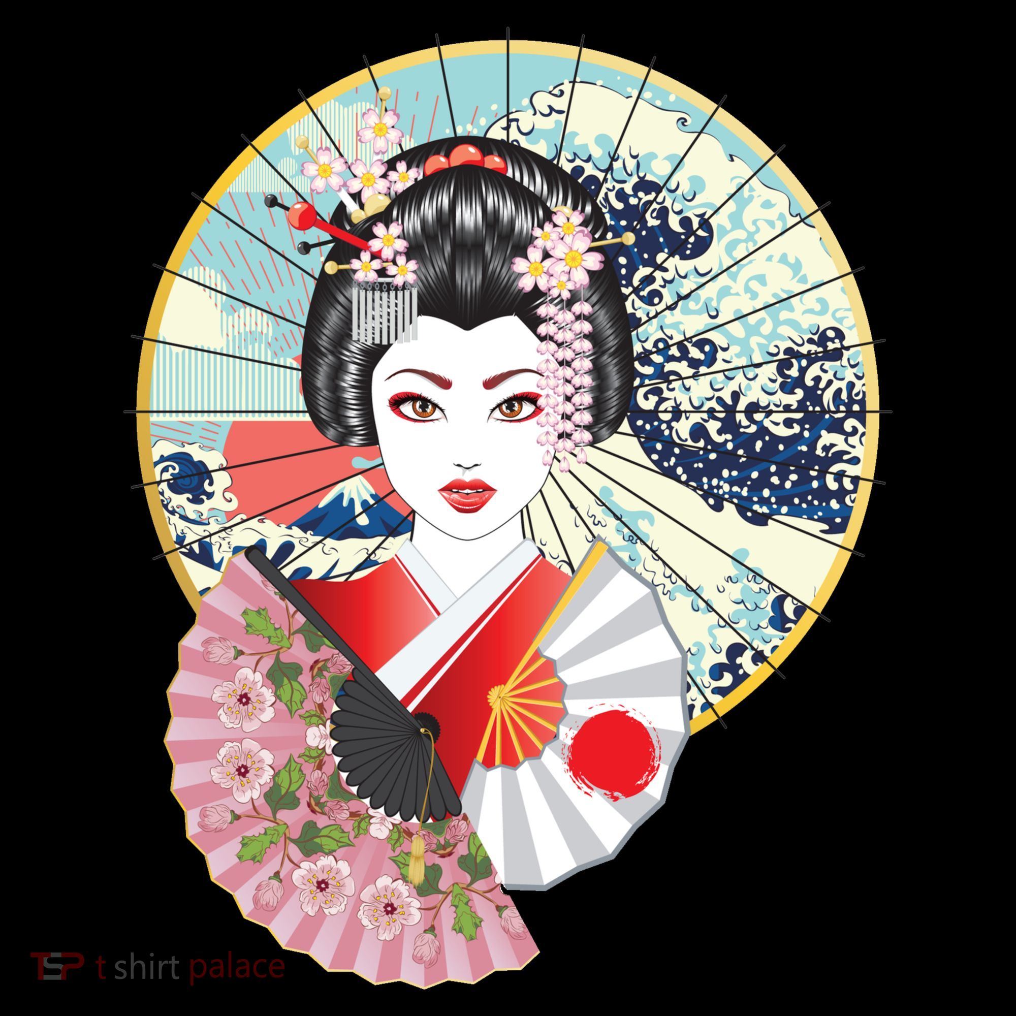Geisha Great Wave Frame Fans Toddler Hoodie